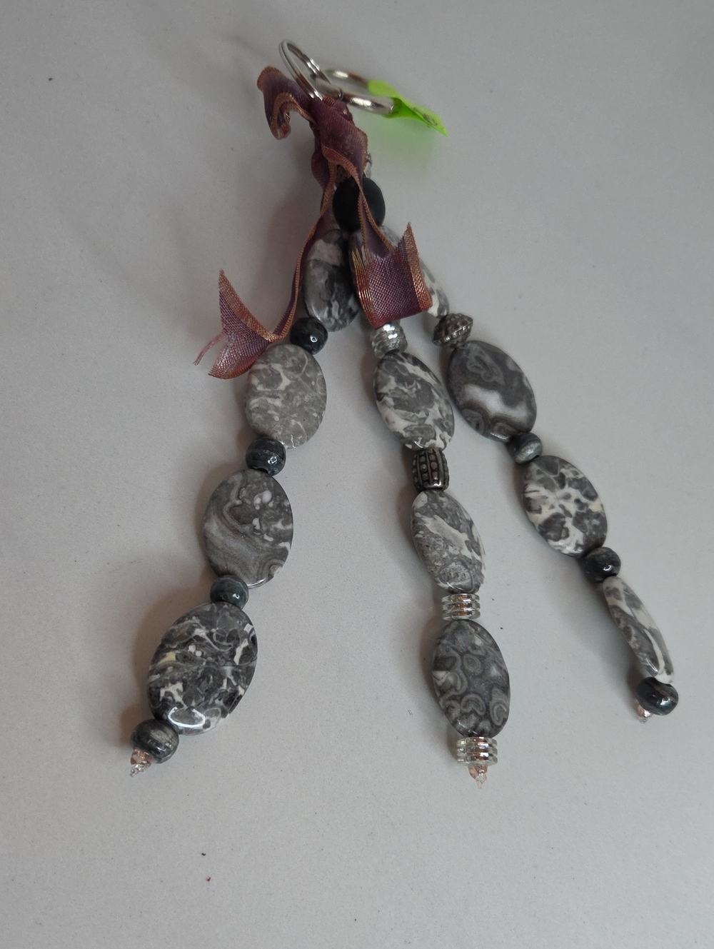 98 - Gray Marbled Stone Bead Dangle Earrings - Women Jewelry